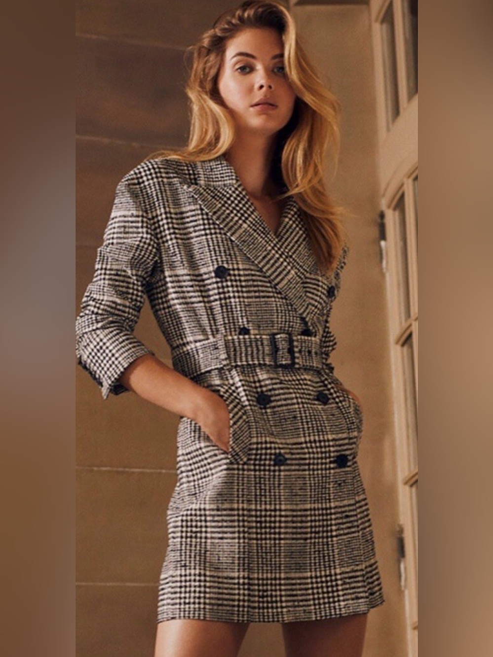 *Veronica Beard Augusta Dickey Coat Dress Black White Check Plaid Size 6